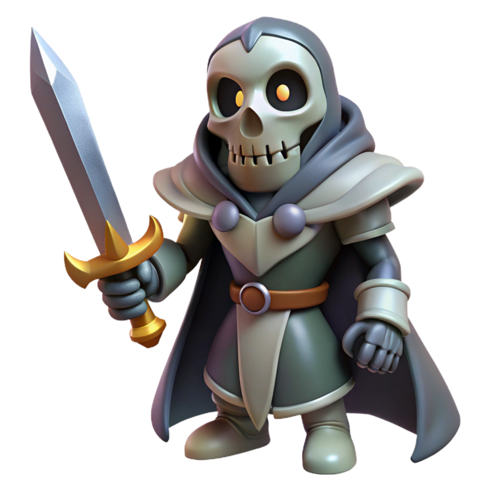 impressive abstract Cute 3D Skeleton Knight Illustration detailed png