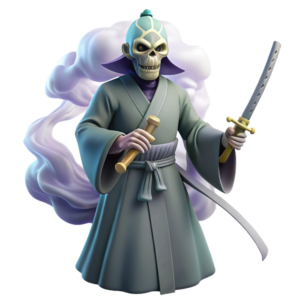 magnificent minimalist 3D Render Samurai Skull Illustration premium png