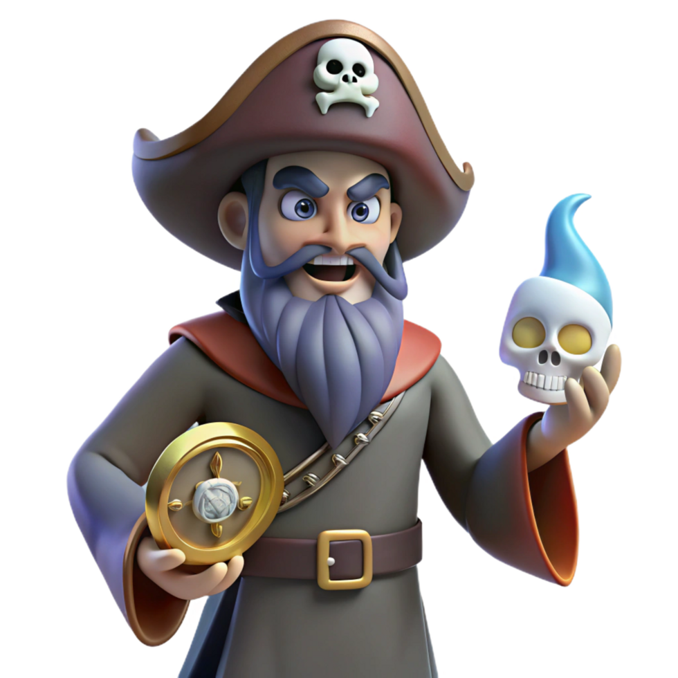 elegant creative 3D Cartoon Pirate Sorcerer with Skull genuine png