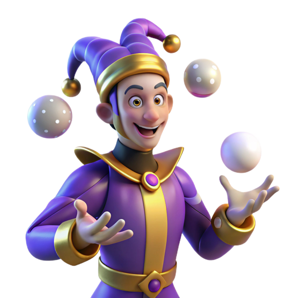 dramatic artistic 3D Juggling Jester Illustration premium png