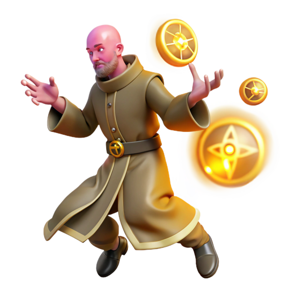elegant vintage 3D Illustration Magician with Golden Discs exclusive png