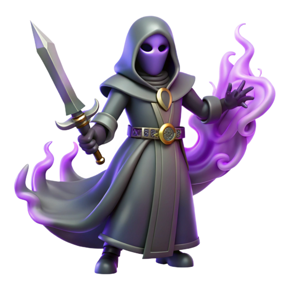 dramatic minimalist Dark Wizard 3D Render high quality png