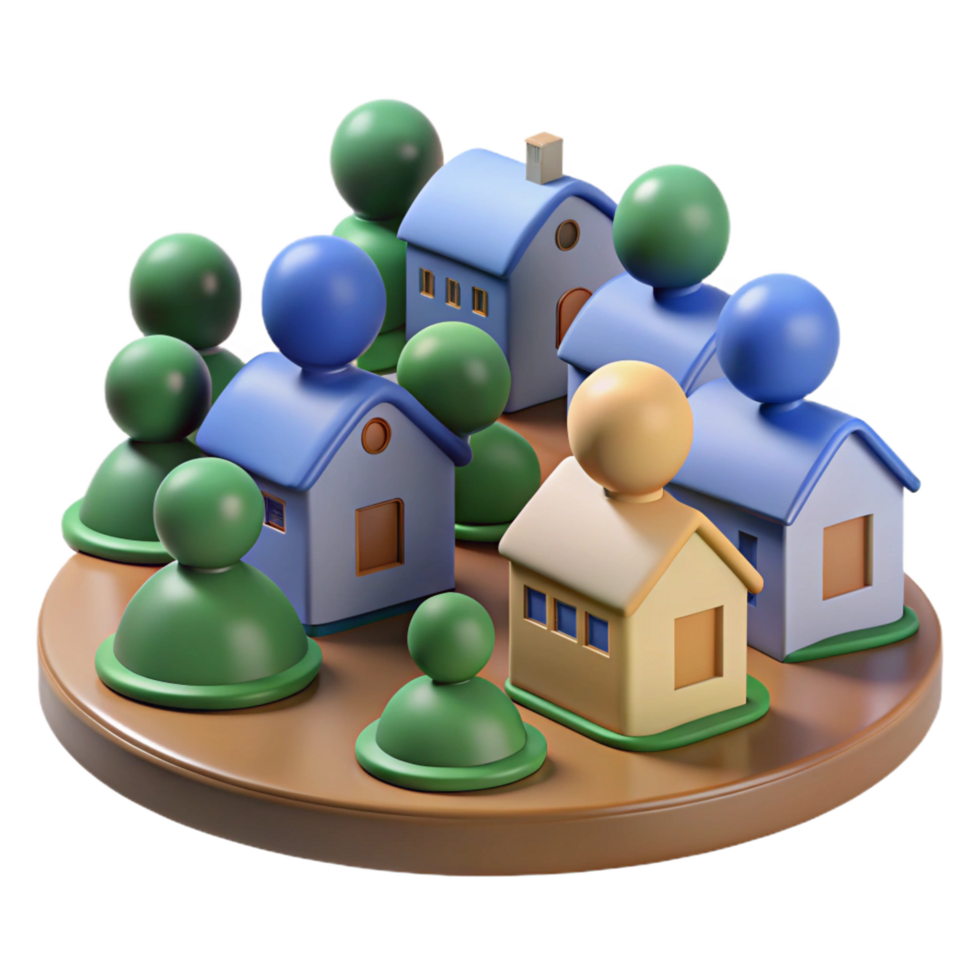 dramatic minimalist 3D Illustration of a Neighborhood premium png