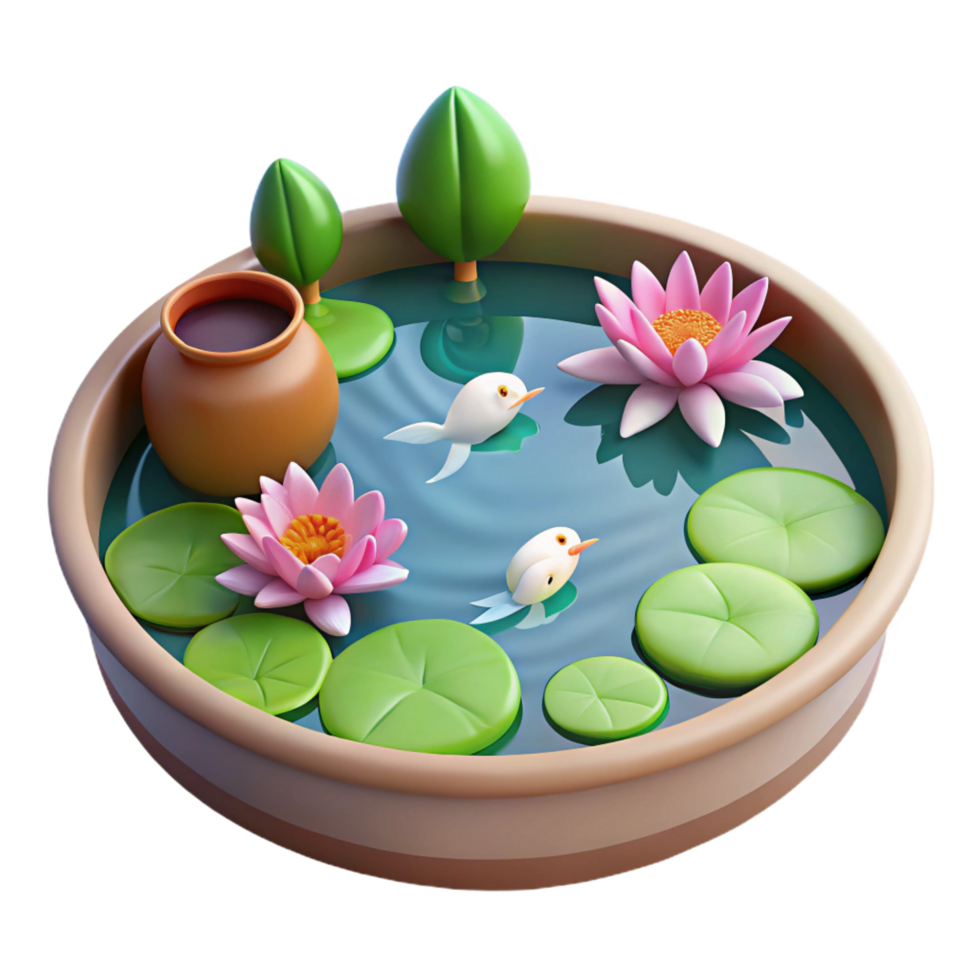 magnificent rustic 3D Render Peaceful Pond Illustration authentic png
