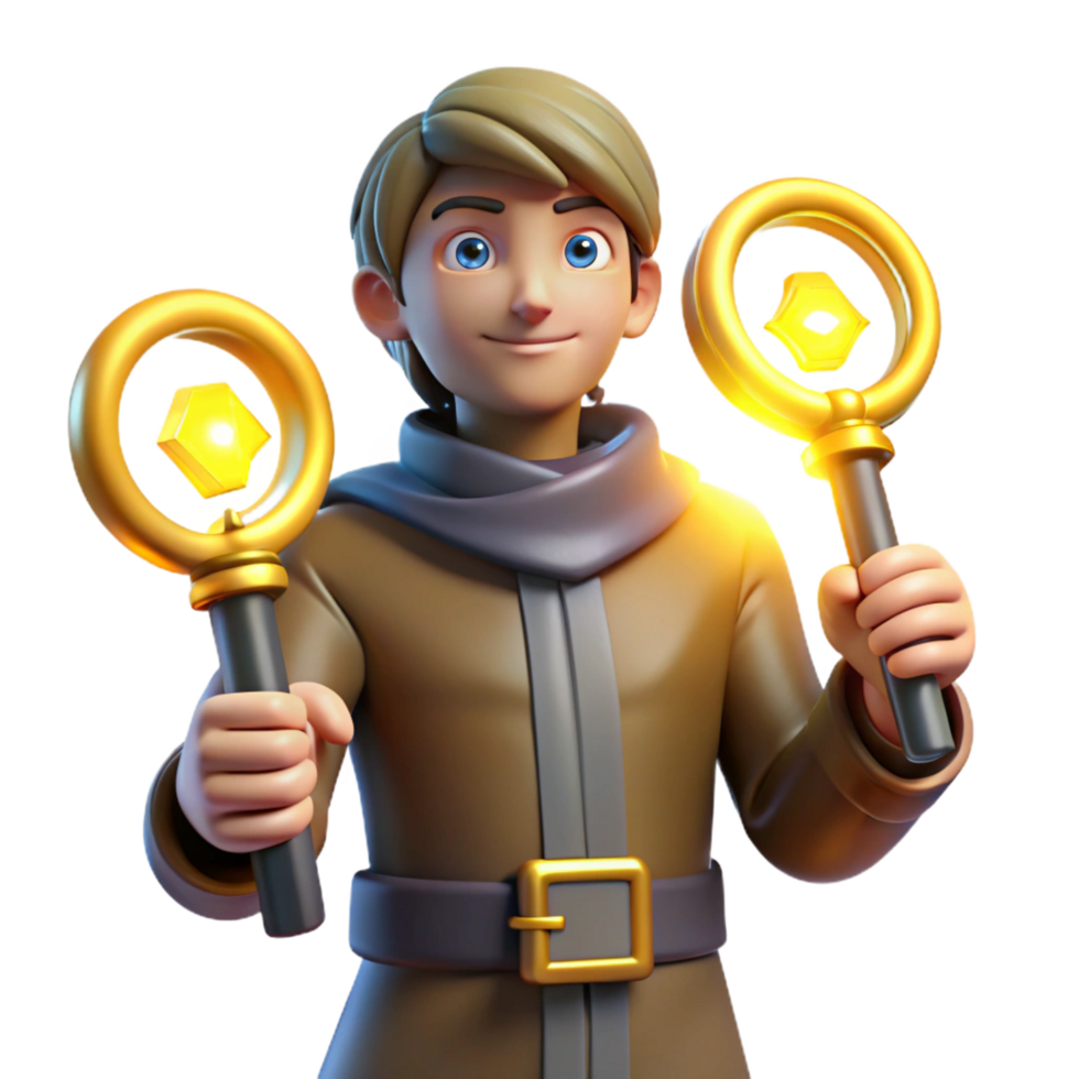 magnificent modern 3D Render Young Wizard with Magical Staffs detailed png