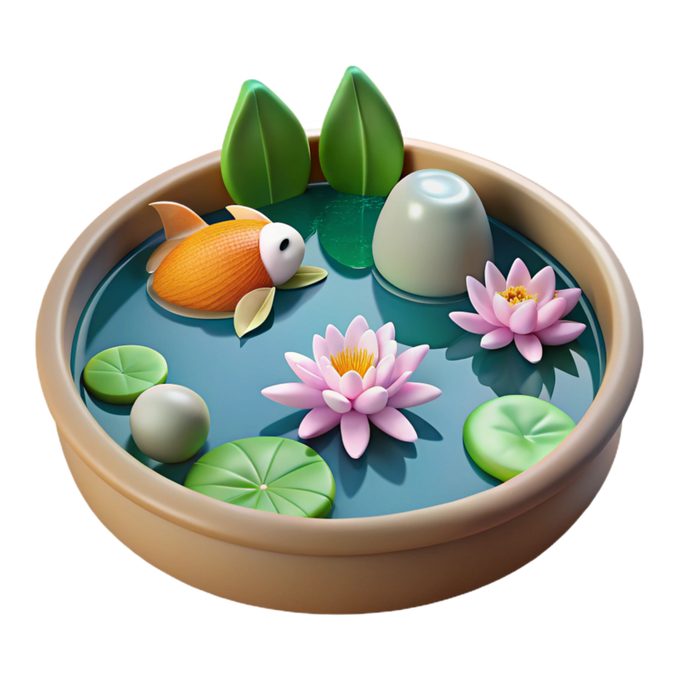 stunning traditional 3D Render Goldfish Koi Pond Illustration high resolution png