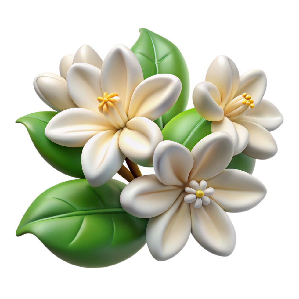 impressive minimalist 3D Render of White Flowers and Green Leaves authentic png