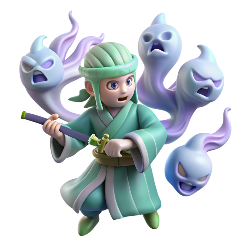 beautiful minimalist 3D Render Ghostly Apprentice detailed png