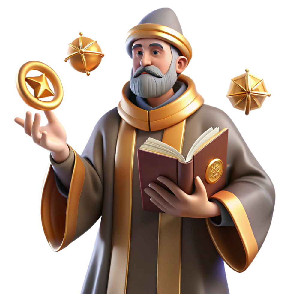 serene contemporary 3D Illustration Wise Old Scholar high resolution png