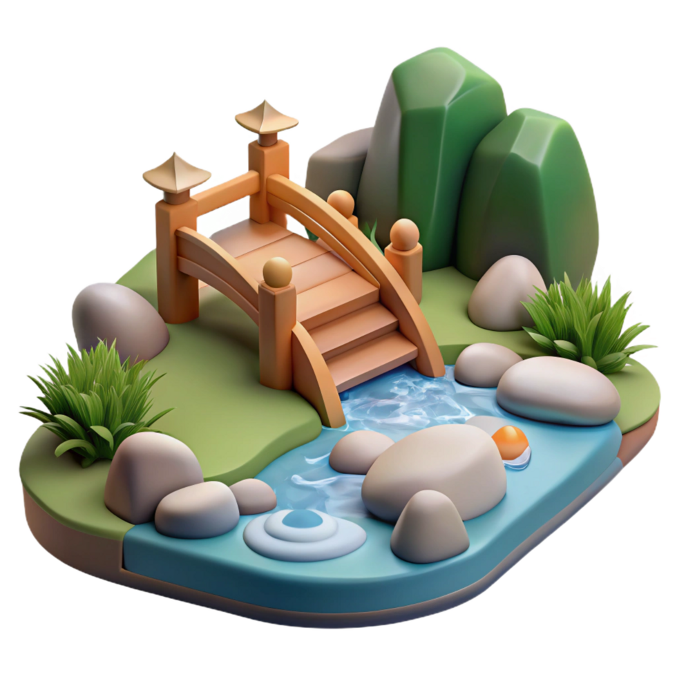 wonderful rustic 3D Render Peaceful Zen Garden Bridge exclusive png