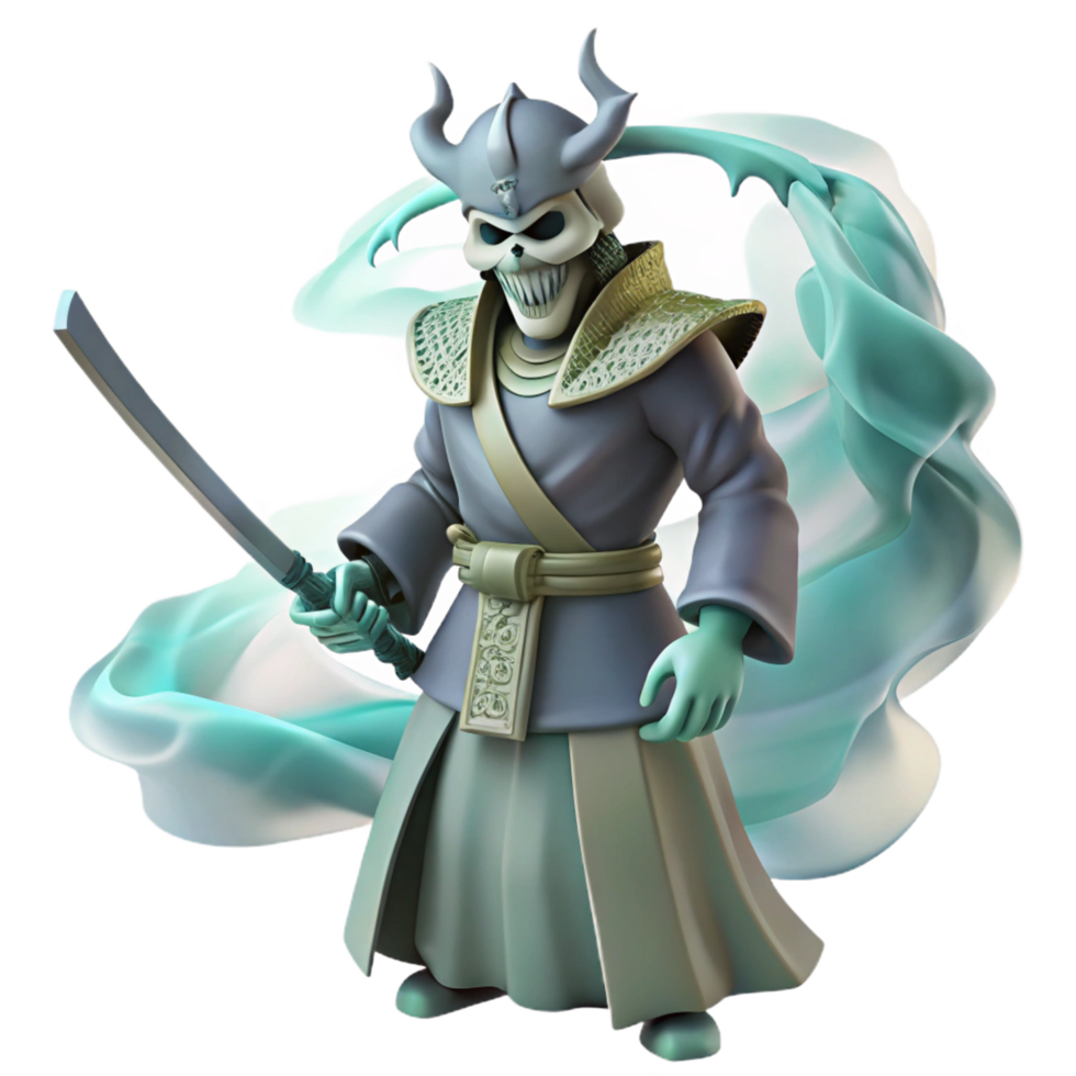 vibrant classic 3D Render Spectral Samurai Warrior high quality png