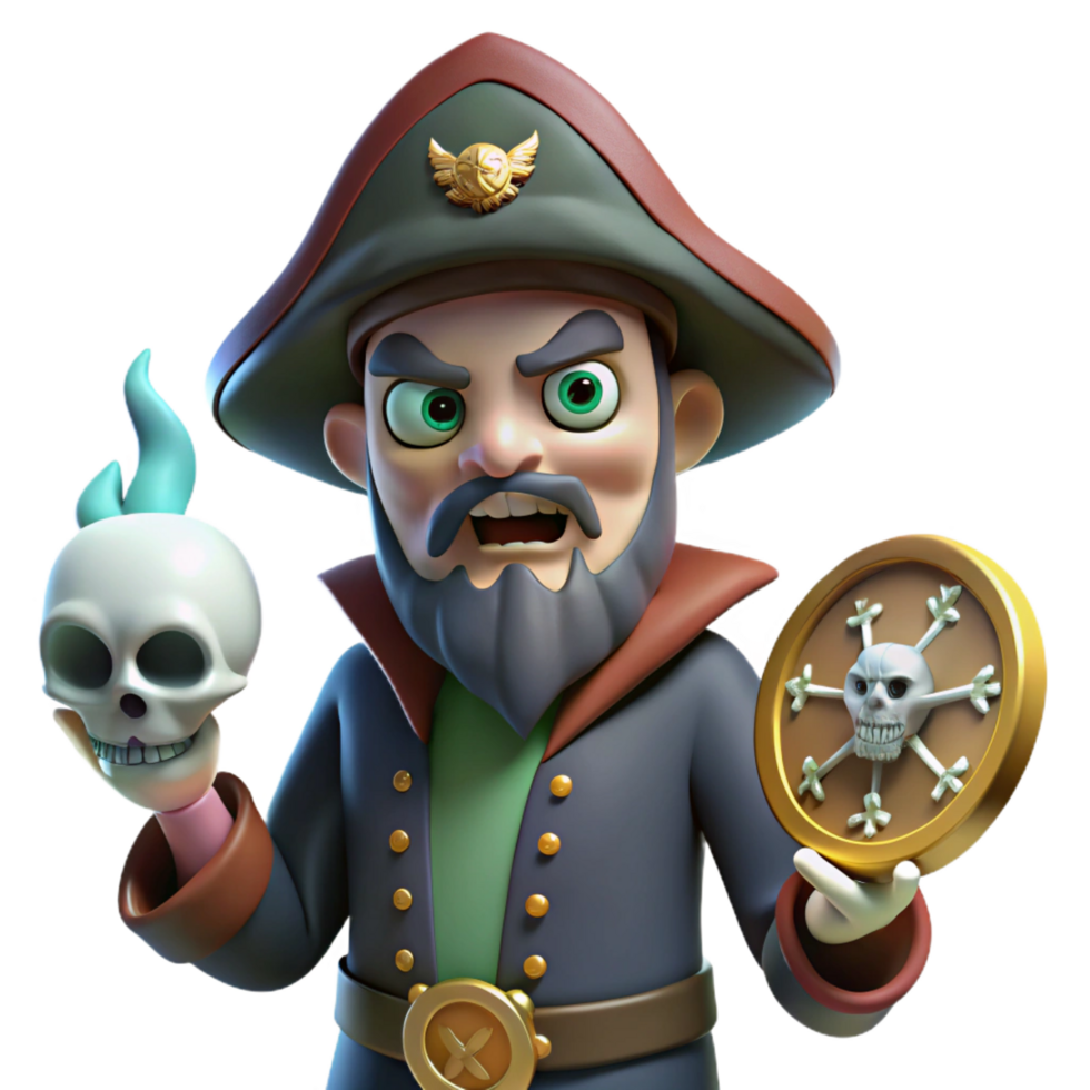 magnificent abstract 3D Cartoon Pirate Captain with Skull high resolution png