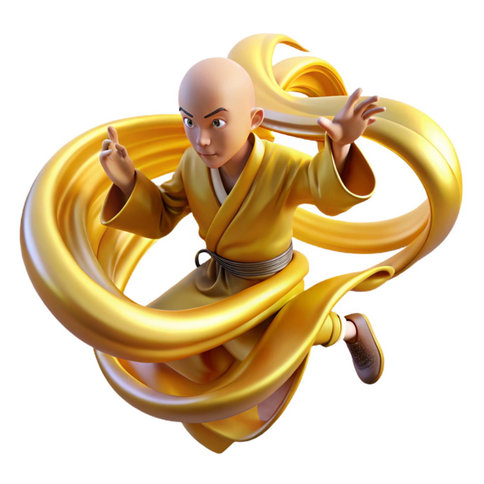 magnificent vintage 3D Monk Illustration Golden Energy high resolution png