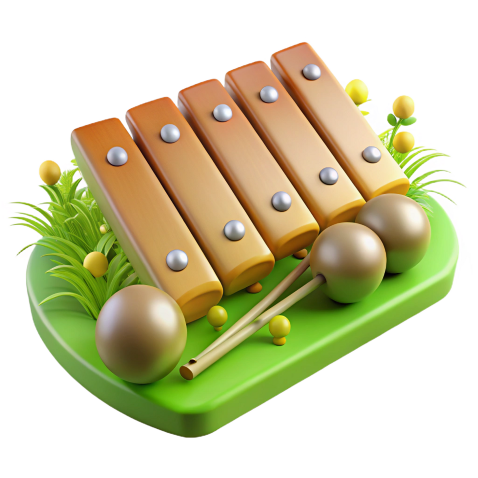 wonderful traditional 3D Xylophone Illustration in Grass 4K png