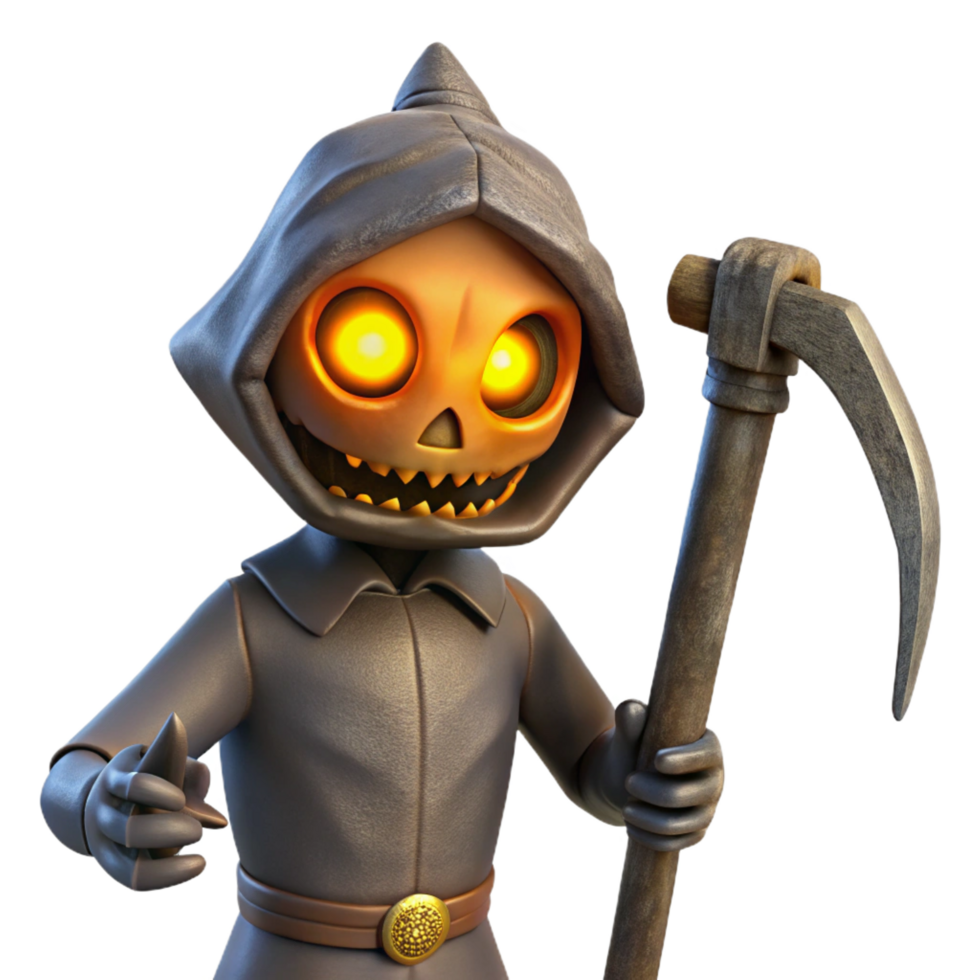 stunning traditional 3D Halloween Grim Reaper Pumpkin Illustration exclusive png