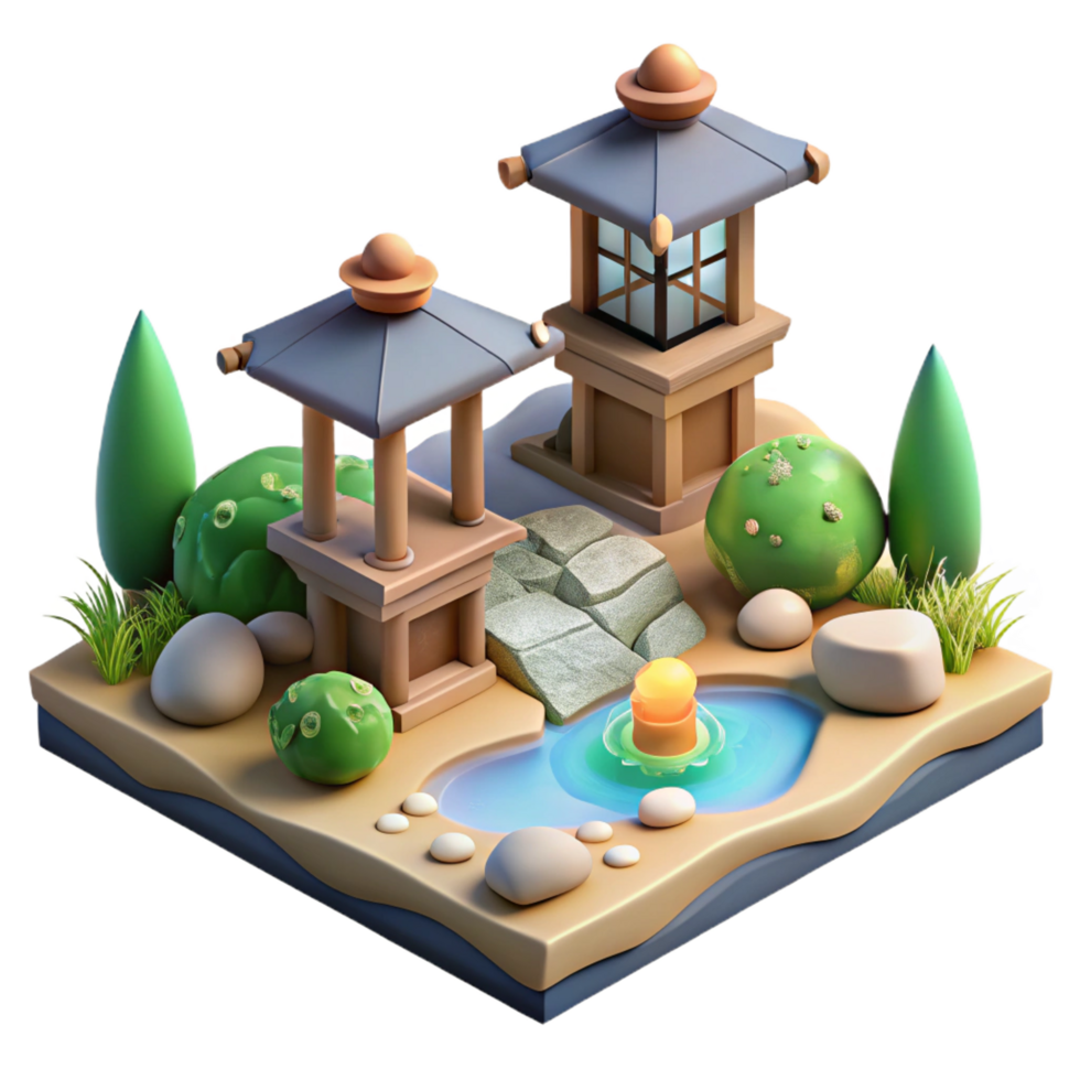 serene modern 3D Zen Garden Illustration Tranquil Japanese Landscape exclusive png