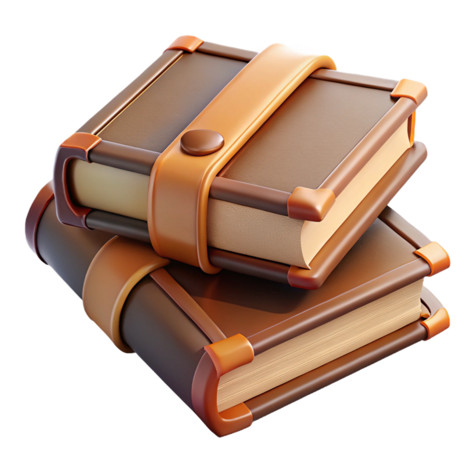 beautiful artistic 3D Render Stack of Leather Bound Books 4K png