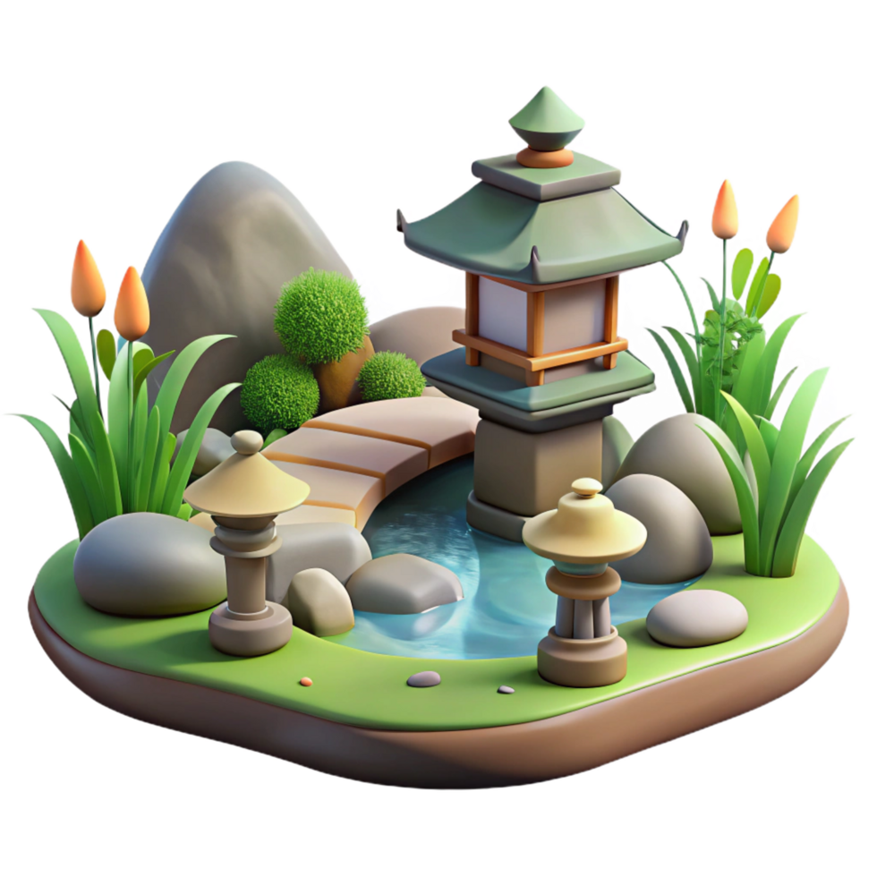 vibrant artistic 3D Render Japanese Zen Garden Illustration genuine png