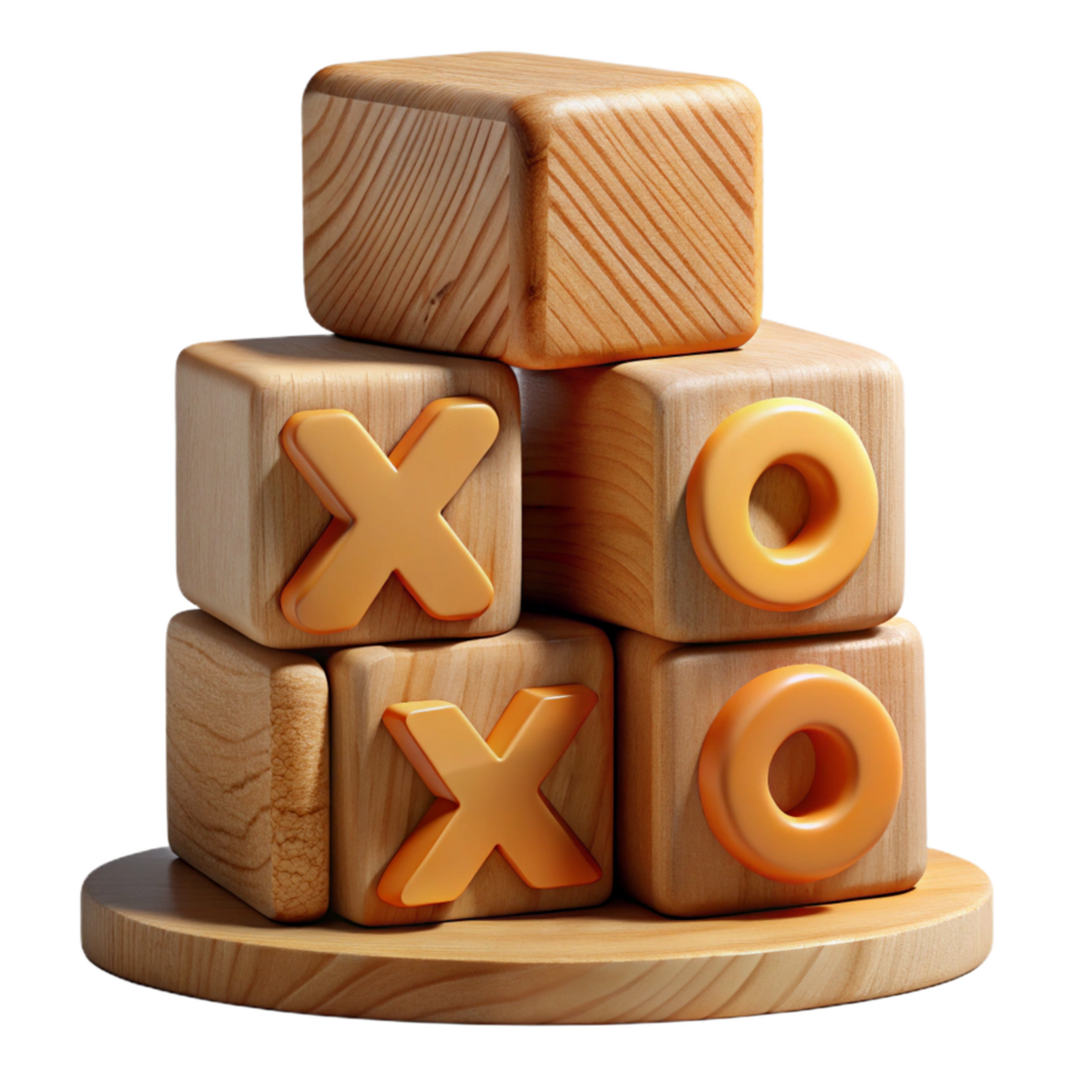 impressive abstract Tic Tac Toe Wooden Blocks 3D Render exclusive png