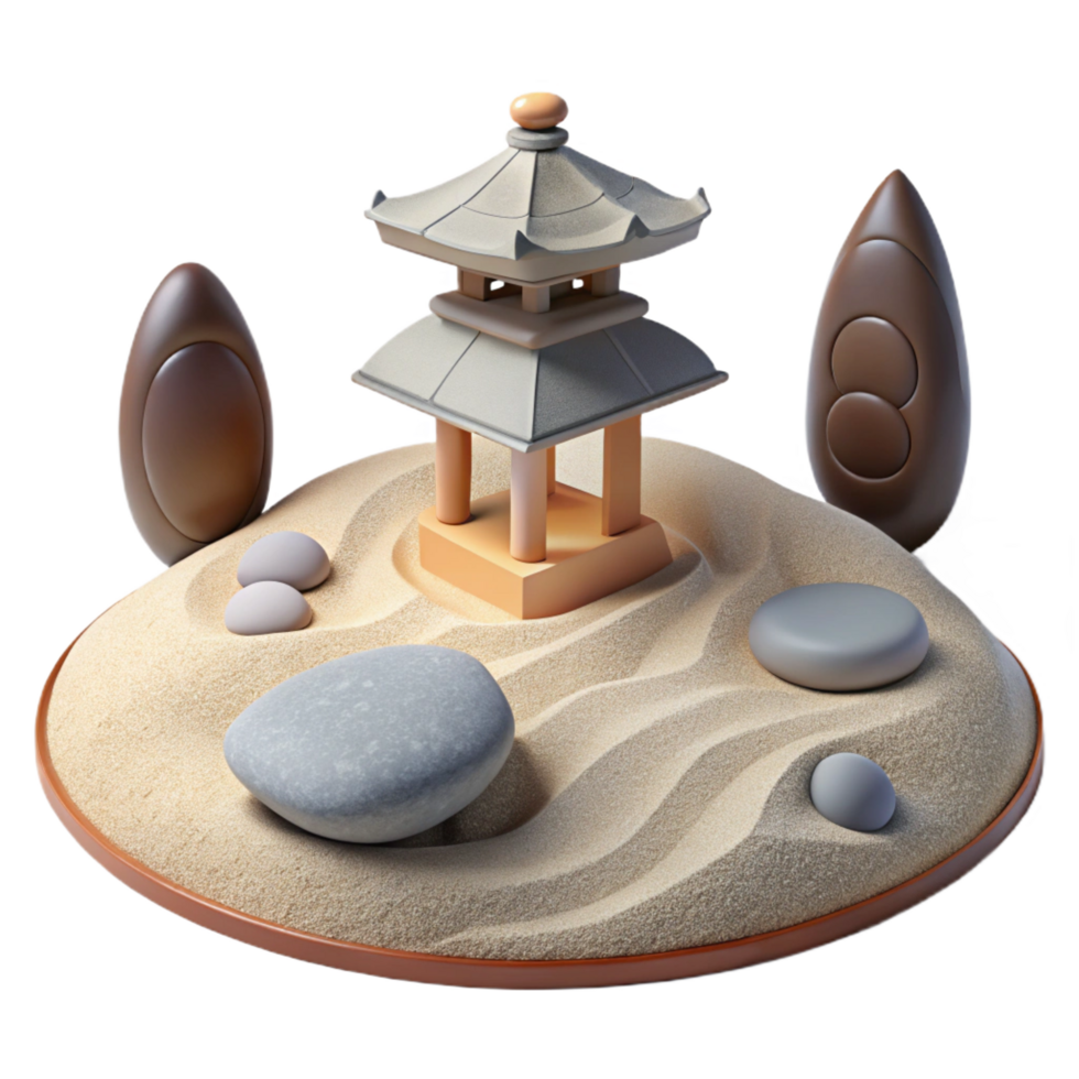 serene traditional Zen Garden 3D Illustration authentic png