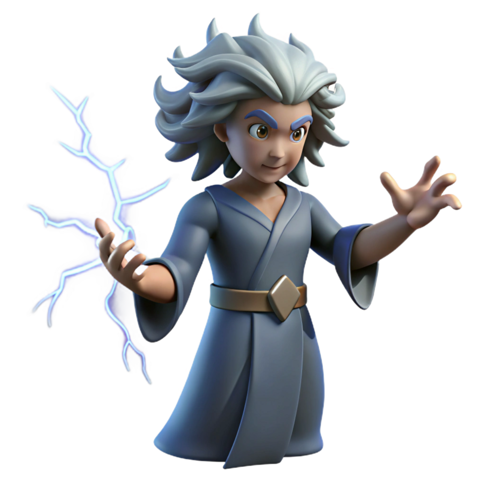 elegant rustic 3D Render Boy Wizard with Lightning 4K png