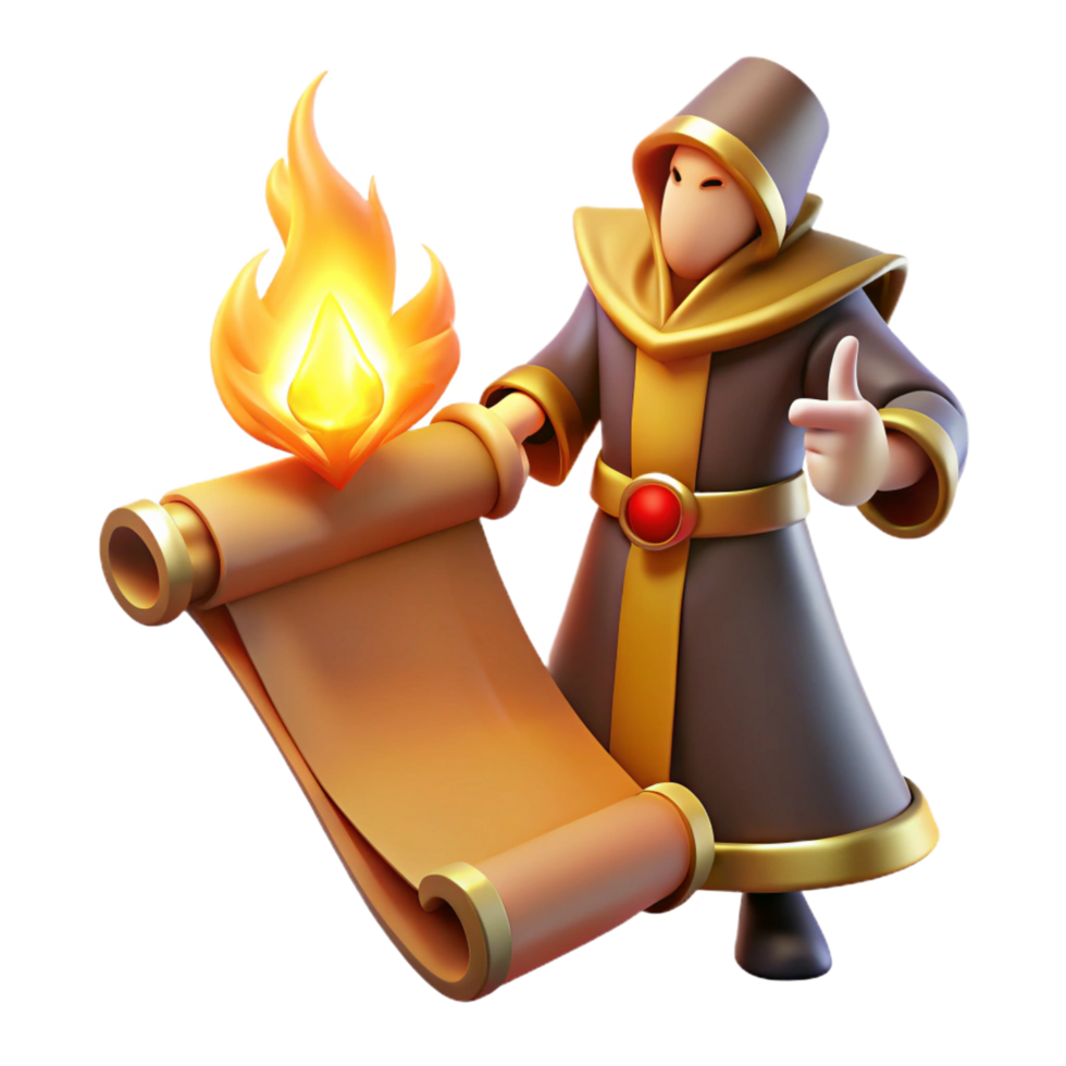 extraordinary minimalist Wizard with Scroll 3D Render premium png