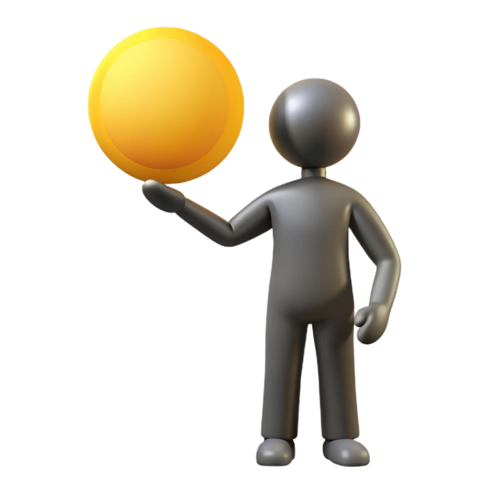 elegant traditional 3D Render Gray Figure Holding Yellow Sphere high quality png