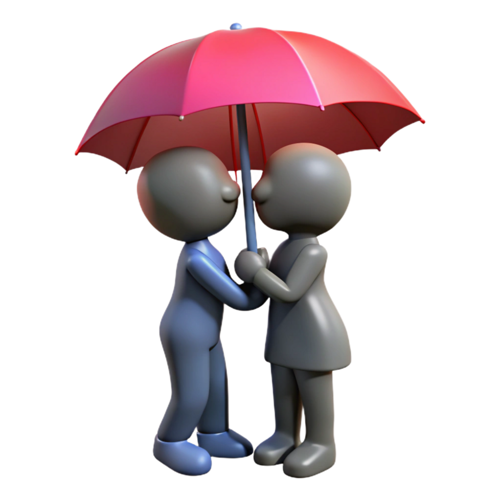elegant rustic 3D Render Couple Under Umbrella authentic png