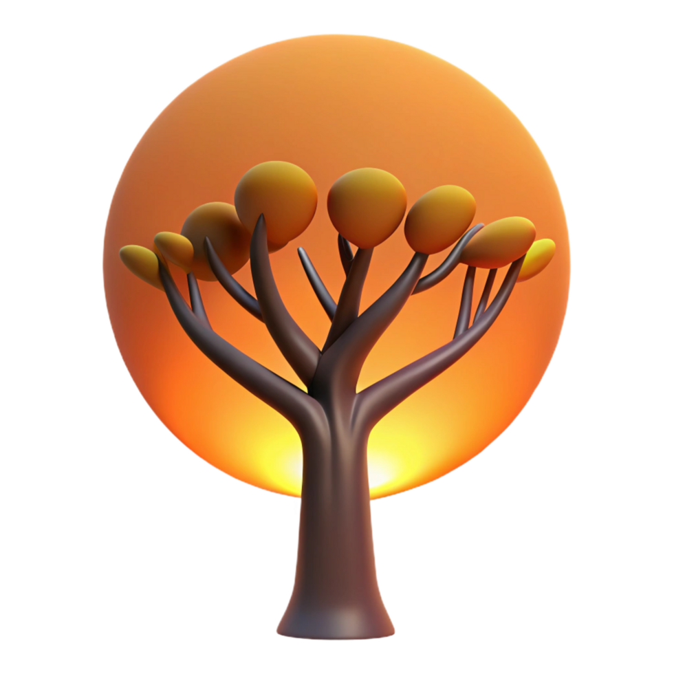 serene contemporary Stylized 3D Tree Sunset Illustration authentic png