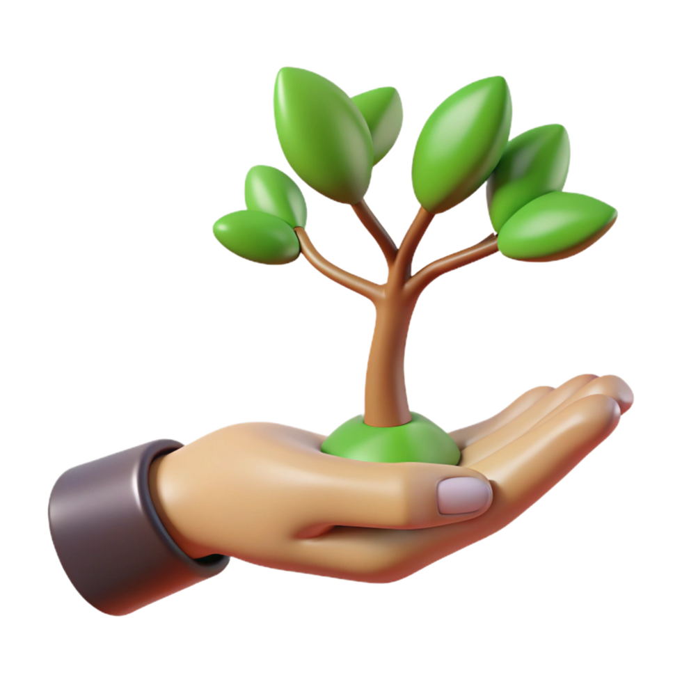 serene abstract 3D Render Sapling in Hand Environmental Concept authentic png