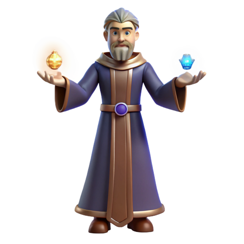 elegant modern Wise Wizard 3D Render high resolution png