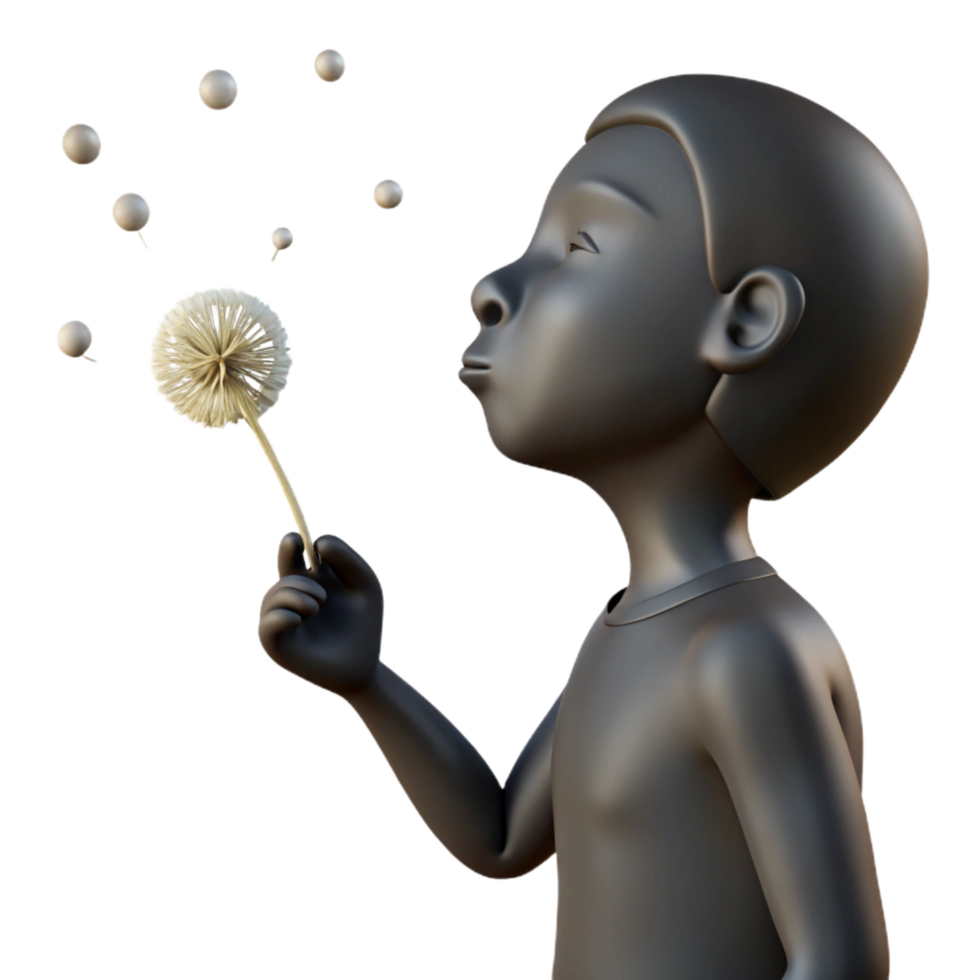extraordinary modern 3D Render Child Blowing Dandelion Seeds detailed png