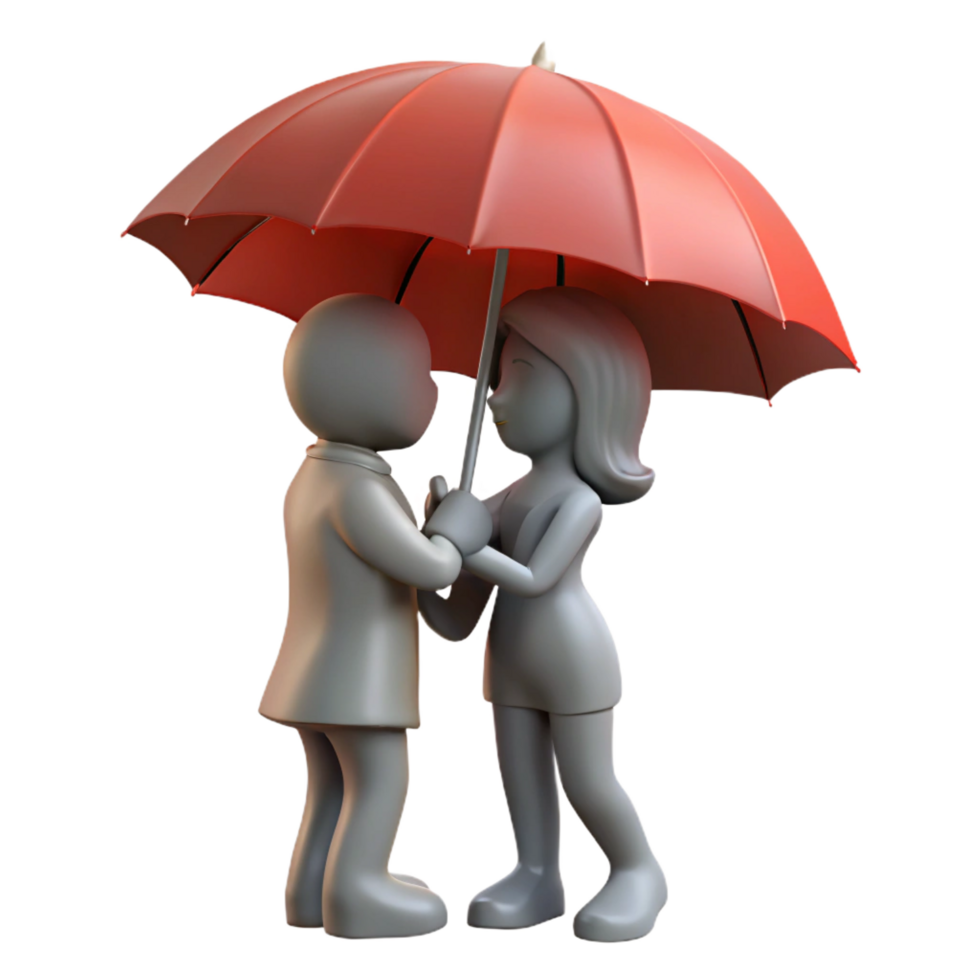 extraordinary minimalist 3D Render Couple Under Red Umbrella authentic png