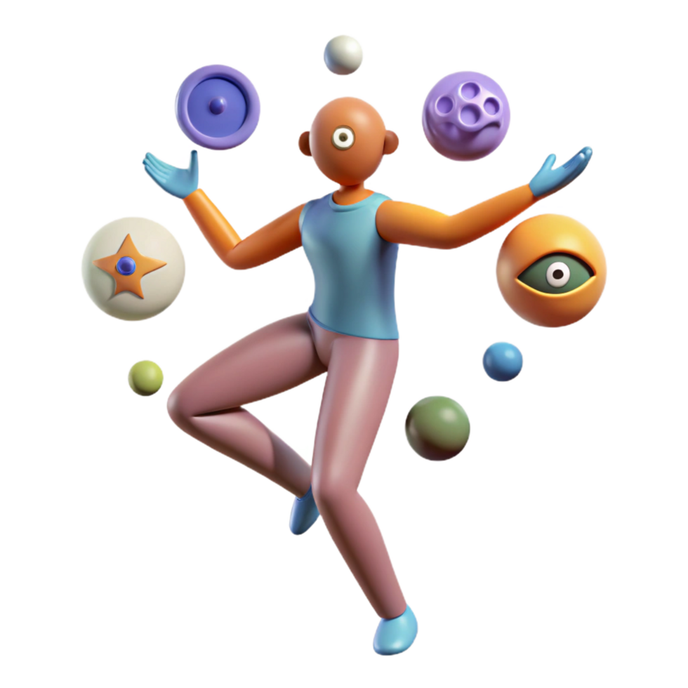 elegant traditional 3D Juggling Character Illustration high resolution png