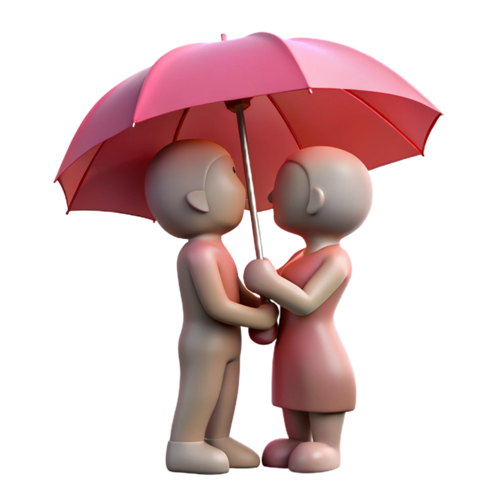 serene minimalist Romantic Couple under Pink Umbrella 3D Render high resolution png