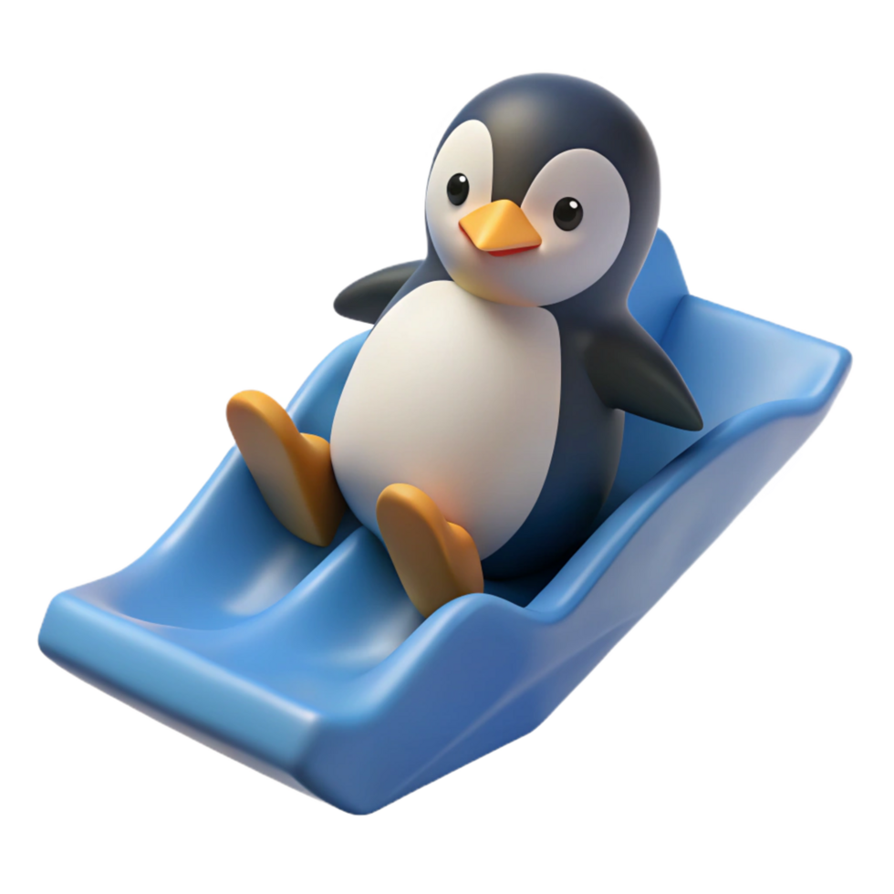 impressive artistic Cute Penguin 3D Render Sliding on Blue Sled genuine png