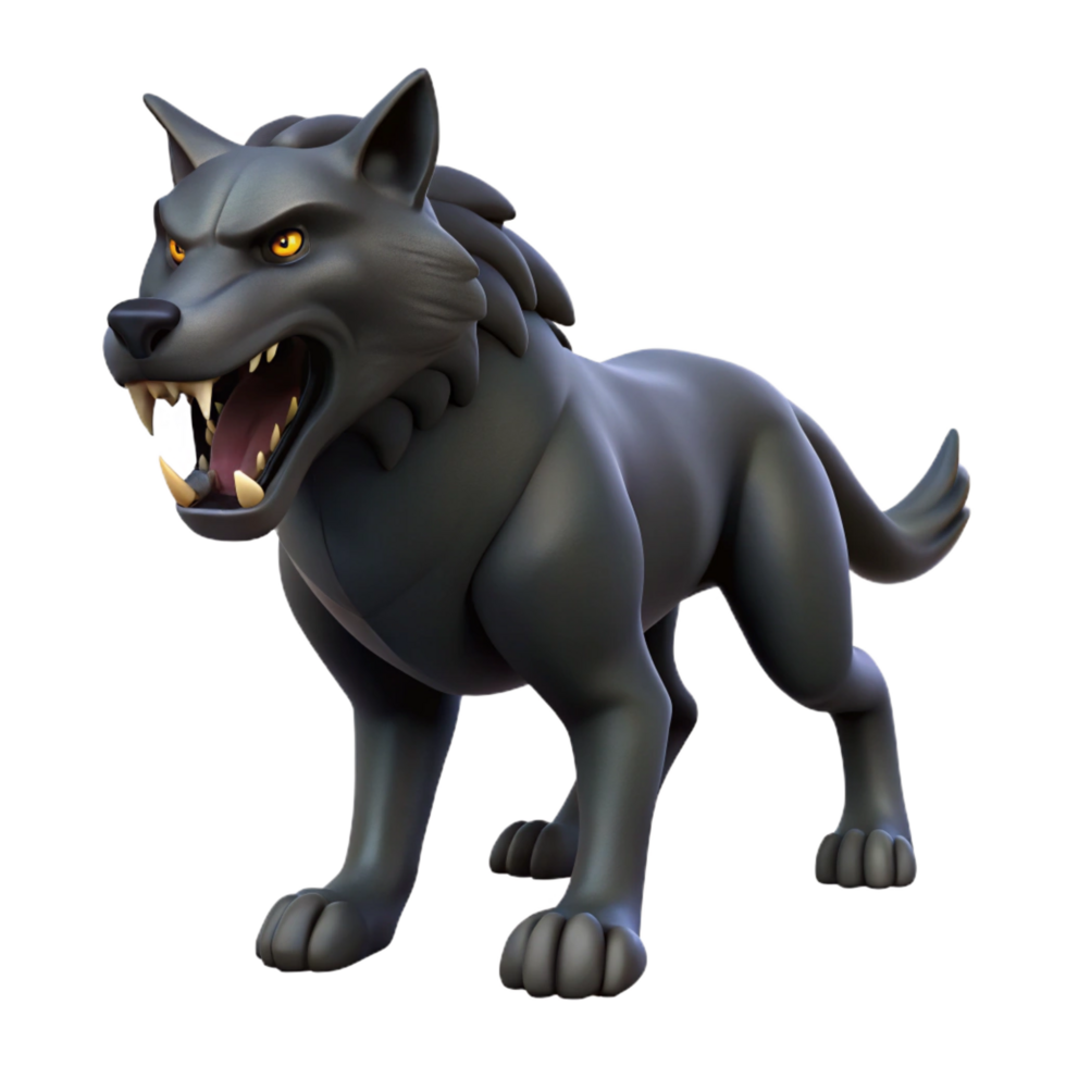 elegant traditional Growling Cartoon Wolf 3D Render high quality png