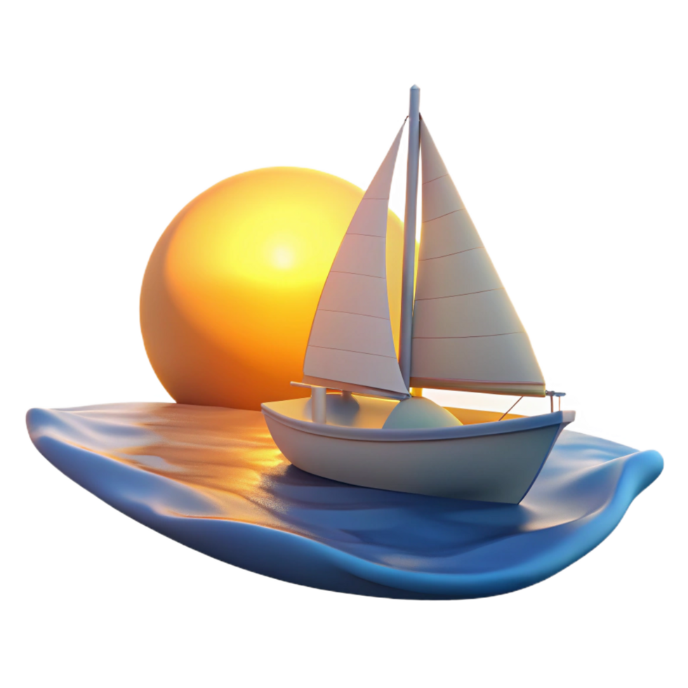 vibrant modern Sunset Sailboat 3D Render high quality png