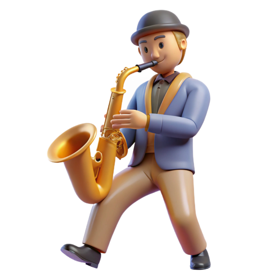 impressive vintage 3D Cartoon Saxophonist Illustration professional png