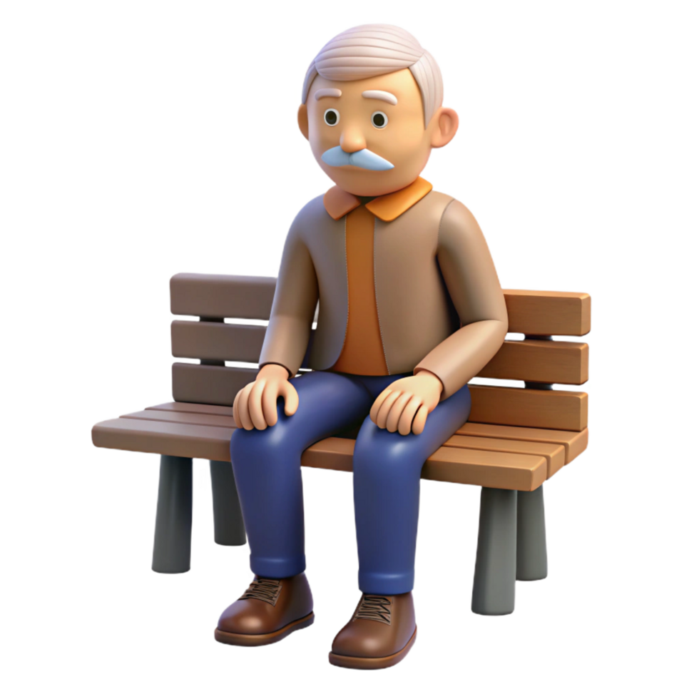 magnificent vintage 3D Cartoon Elderly Man Sitting on Bench high quality png