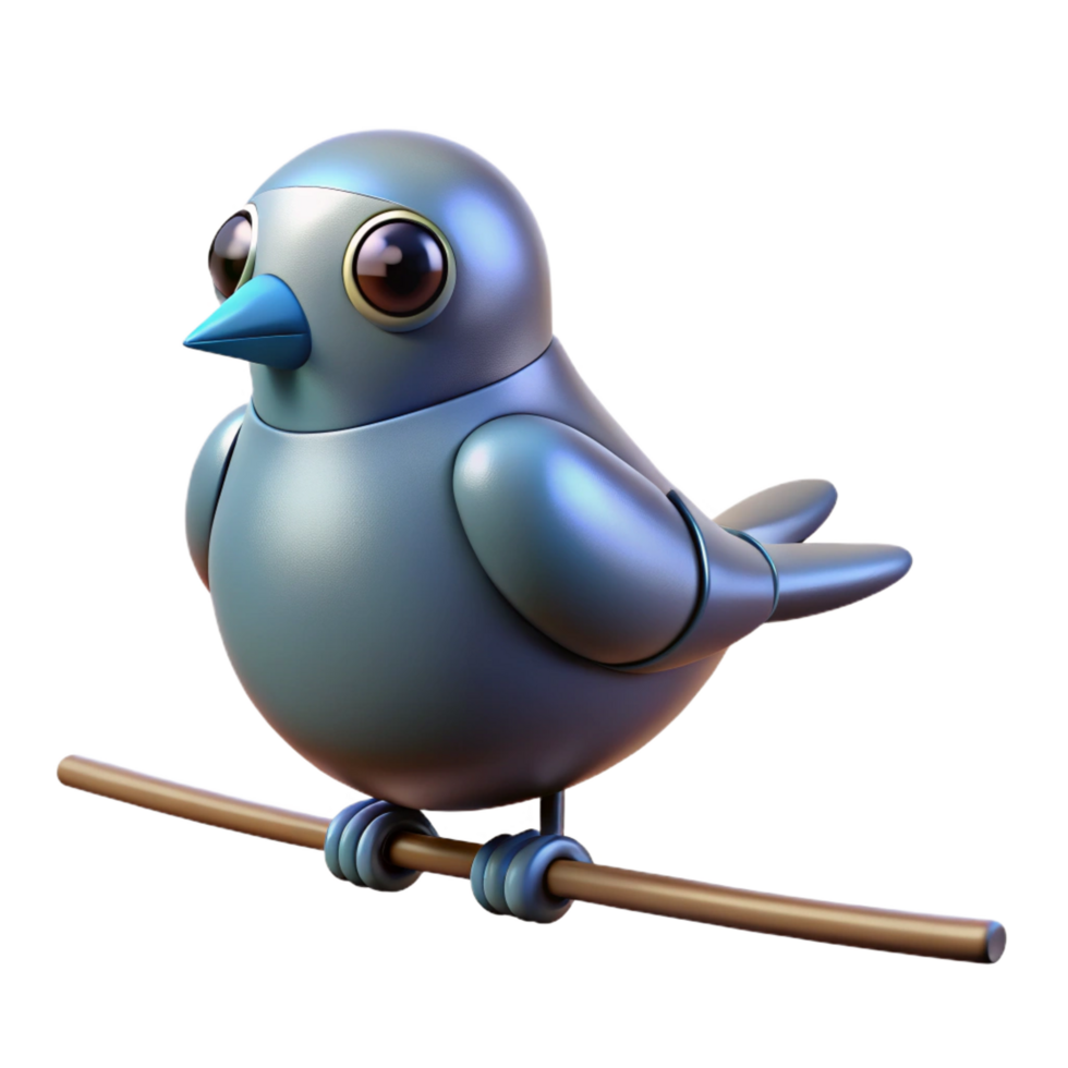 vibrant minimalist Cute 3D Rendered Bird on Branch premium png