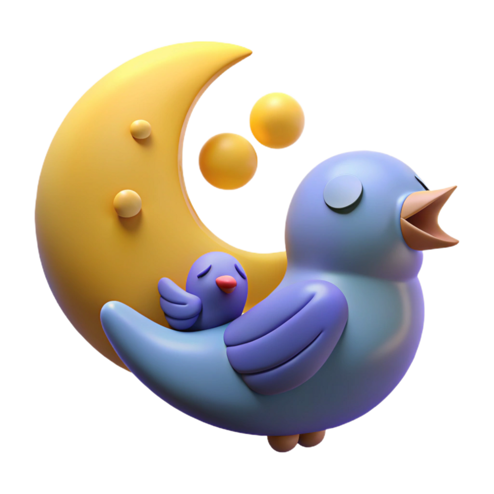 vibrant abstract 3D Render Bird Moon Night Illustration 4K png