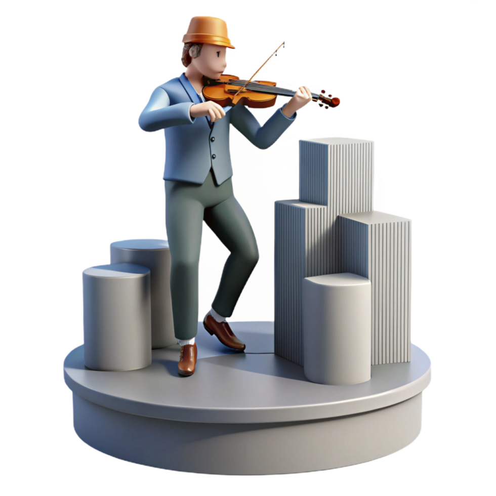 stunning traditional 3D Illustration Musician Violinist Stage detailed png