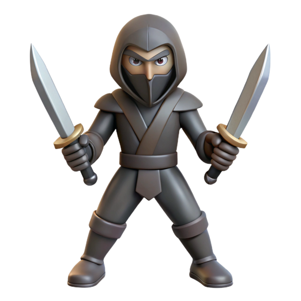 impressive traditional 3D Cartoon Ninja with Daggers authentic png