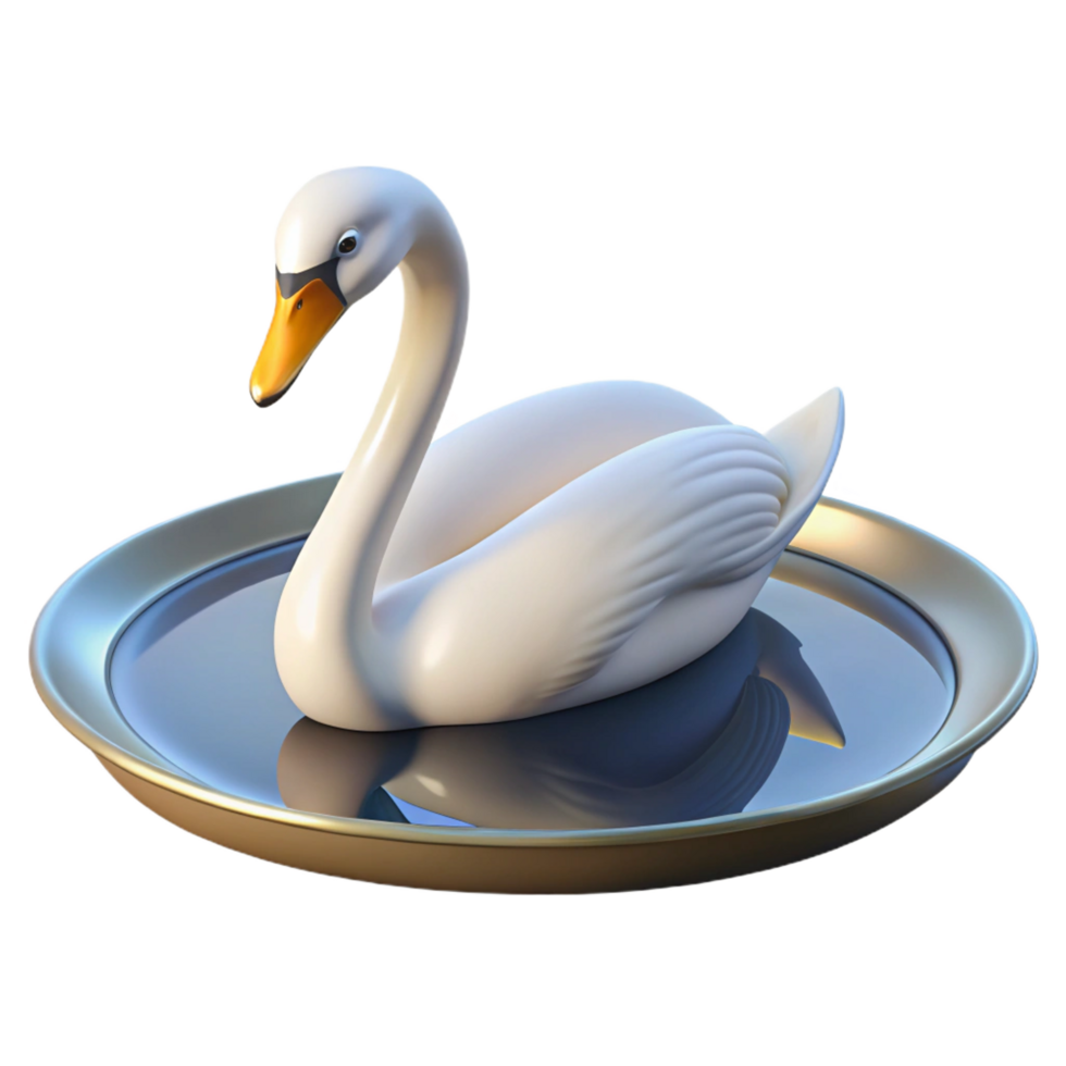 dramatic contemporary Elegant 3D Swan in Golden Dish Illustration original png