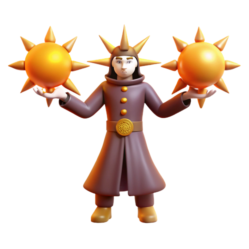 dramatic rustic 3D Render Sun Priest Fantasy Character 4K png