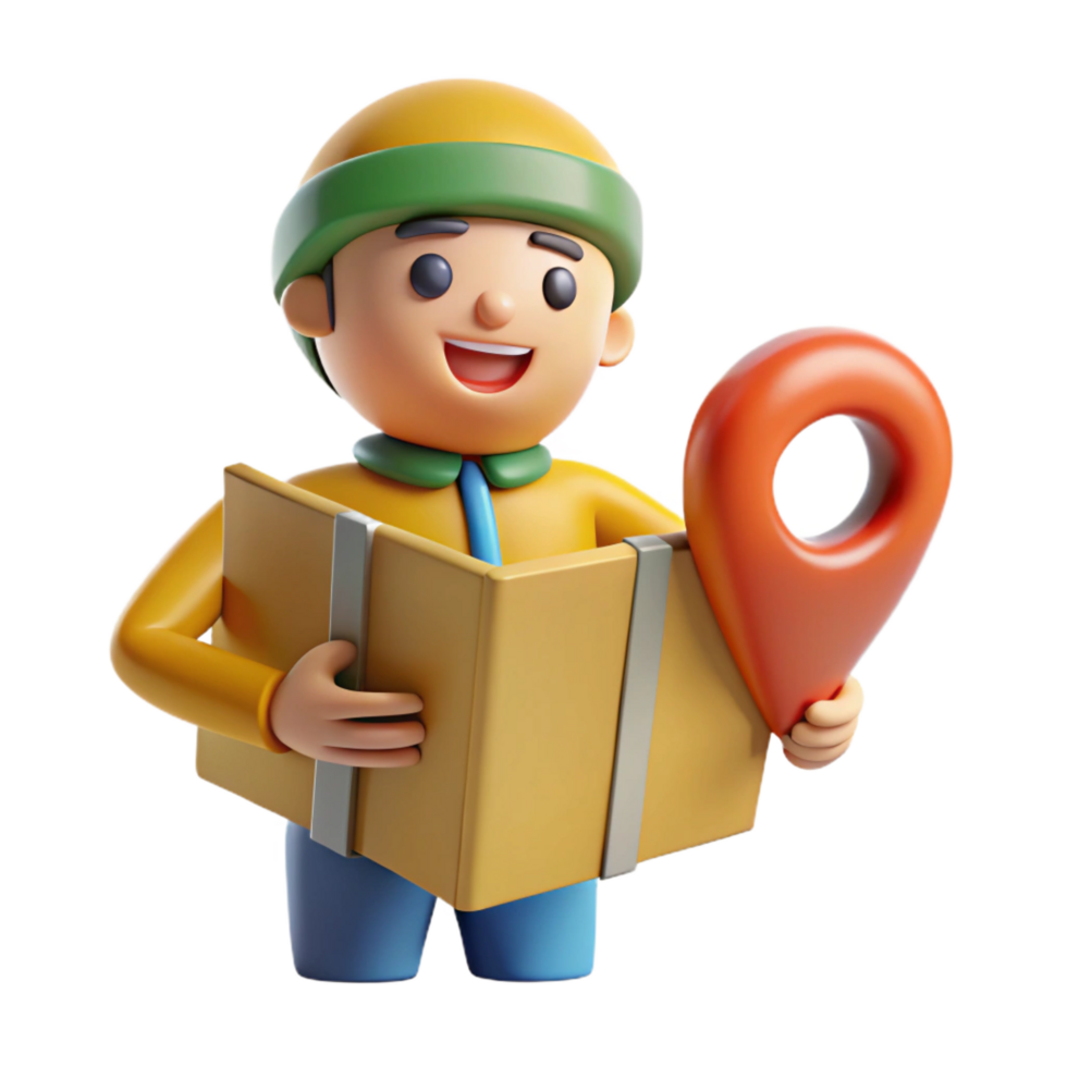 beautiful minimalist 3D Cartoon Delivery Boy with Map high quality png