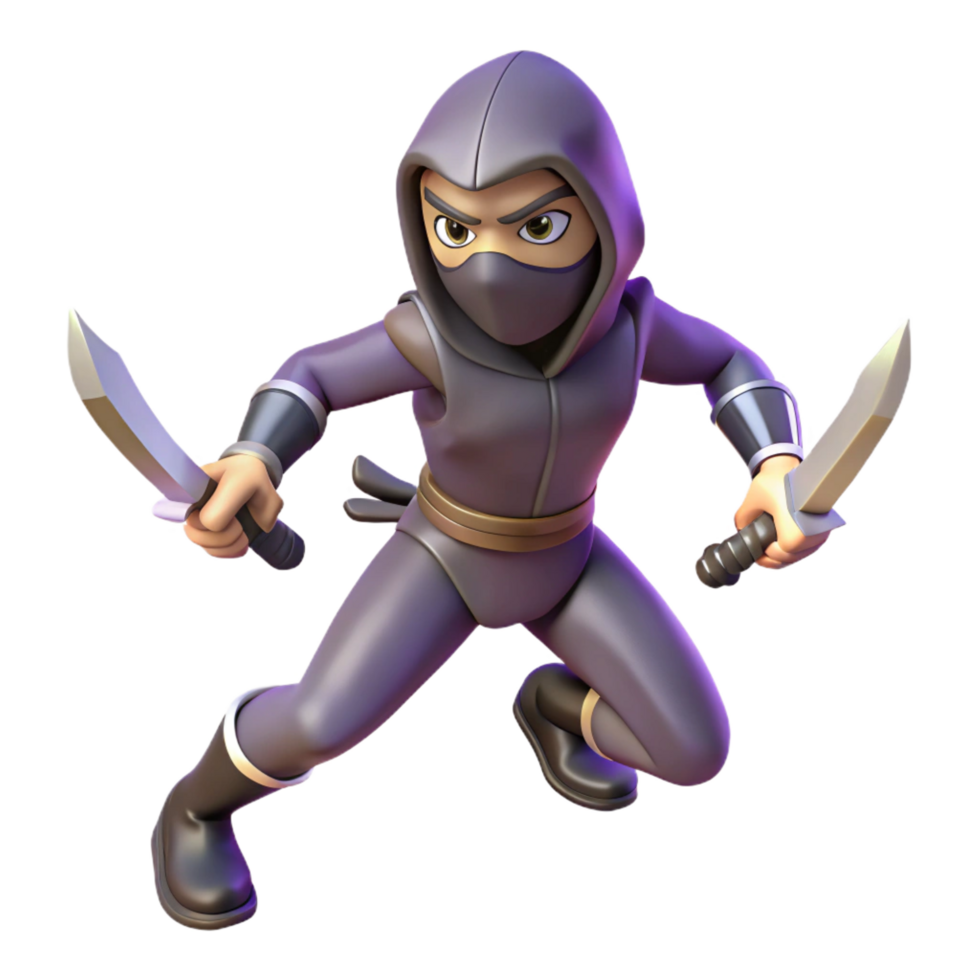vibrant artistic 3D Render Cartoon Ninja authentic png