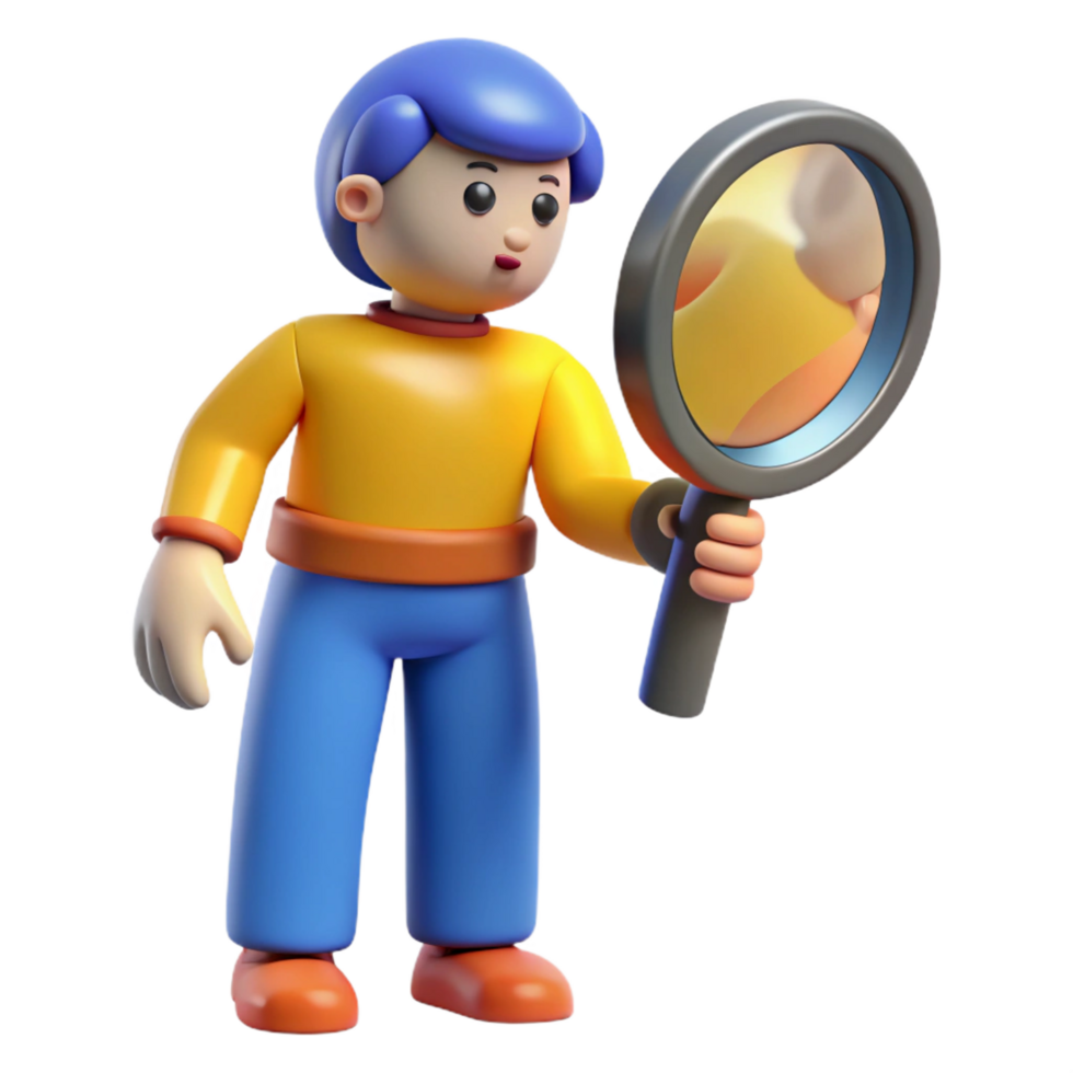 vibrant creative 3D Cartoon Boy with Magnifying Glass premium png