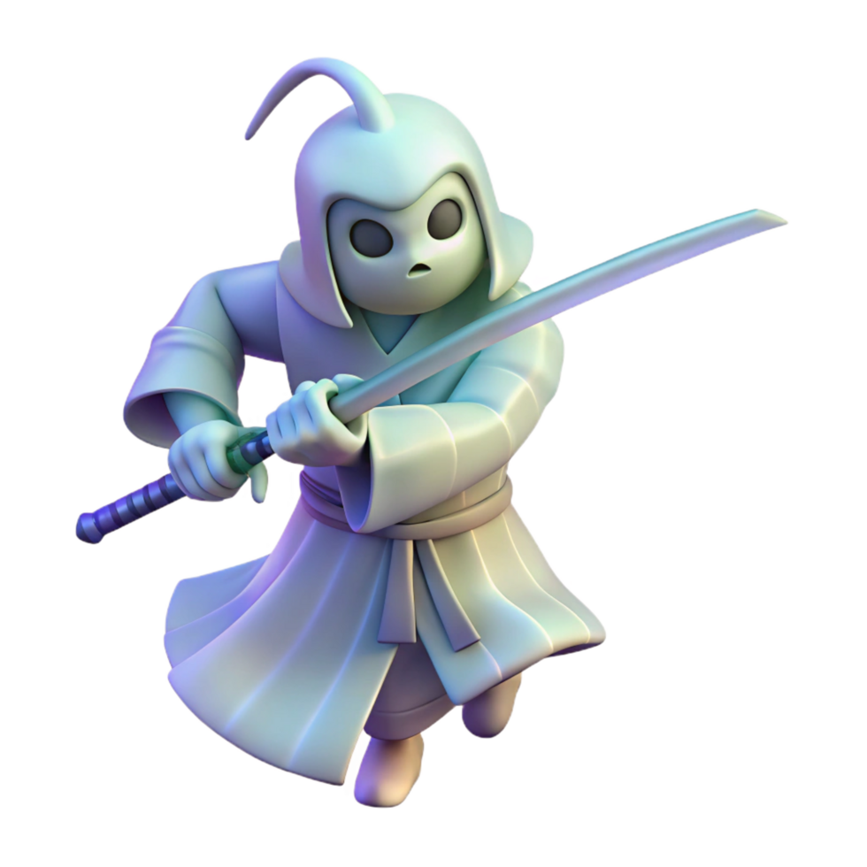 elegant abstract 3D Render of a Cute Samurai detailed png